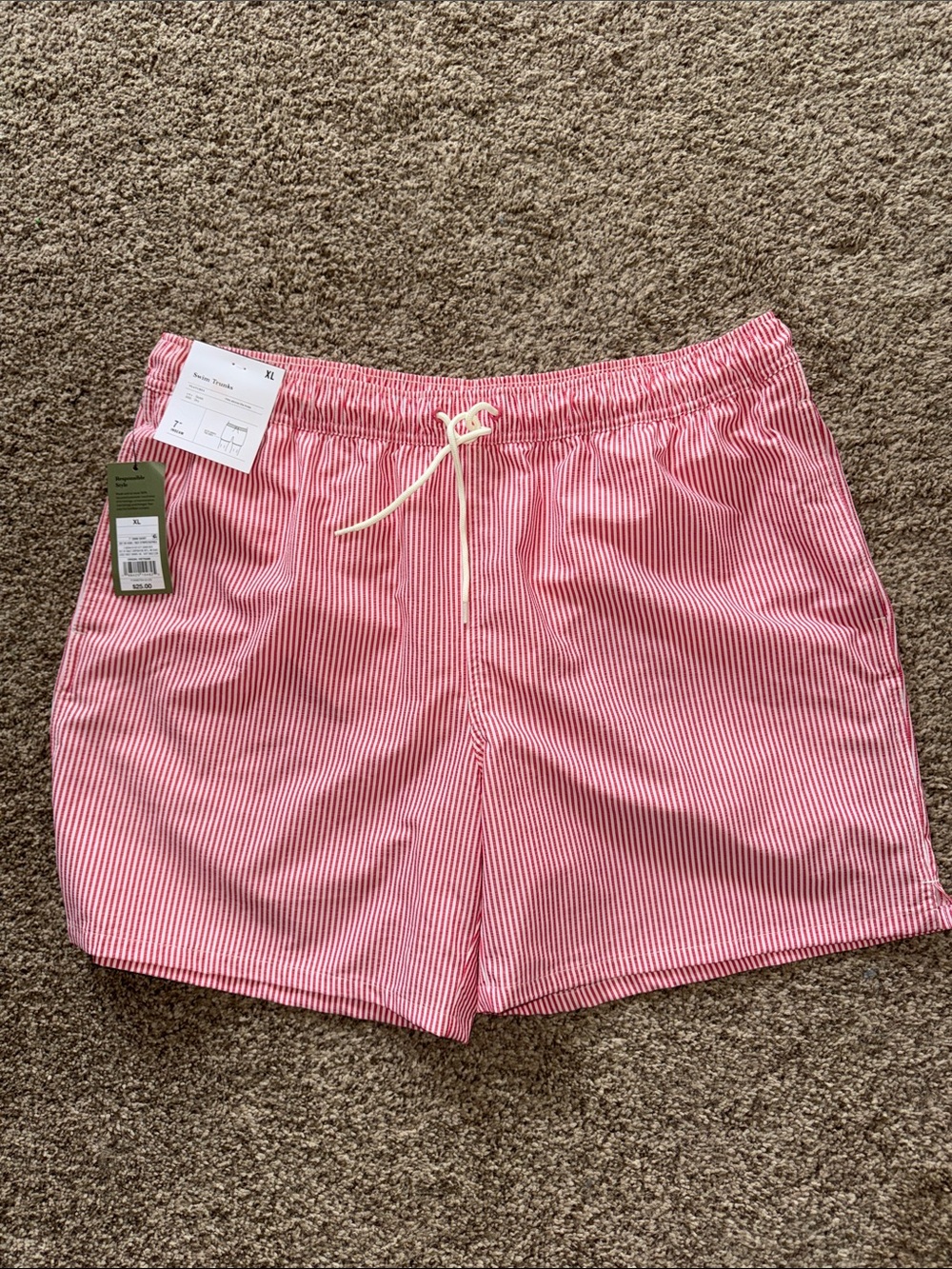Red & White Seersucker Drawstring Shorts